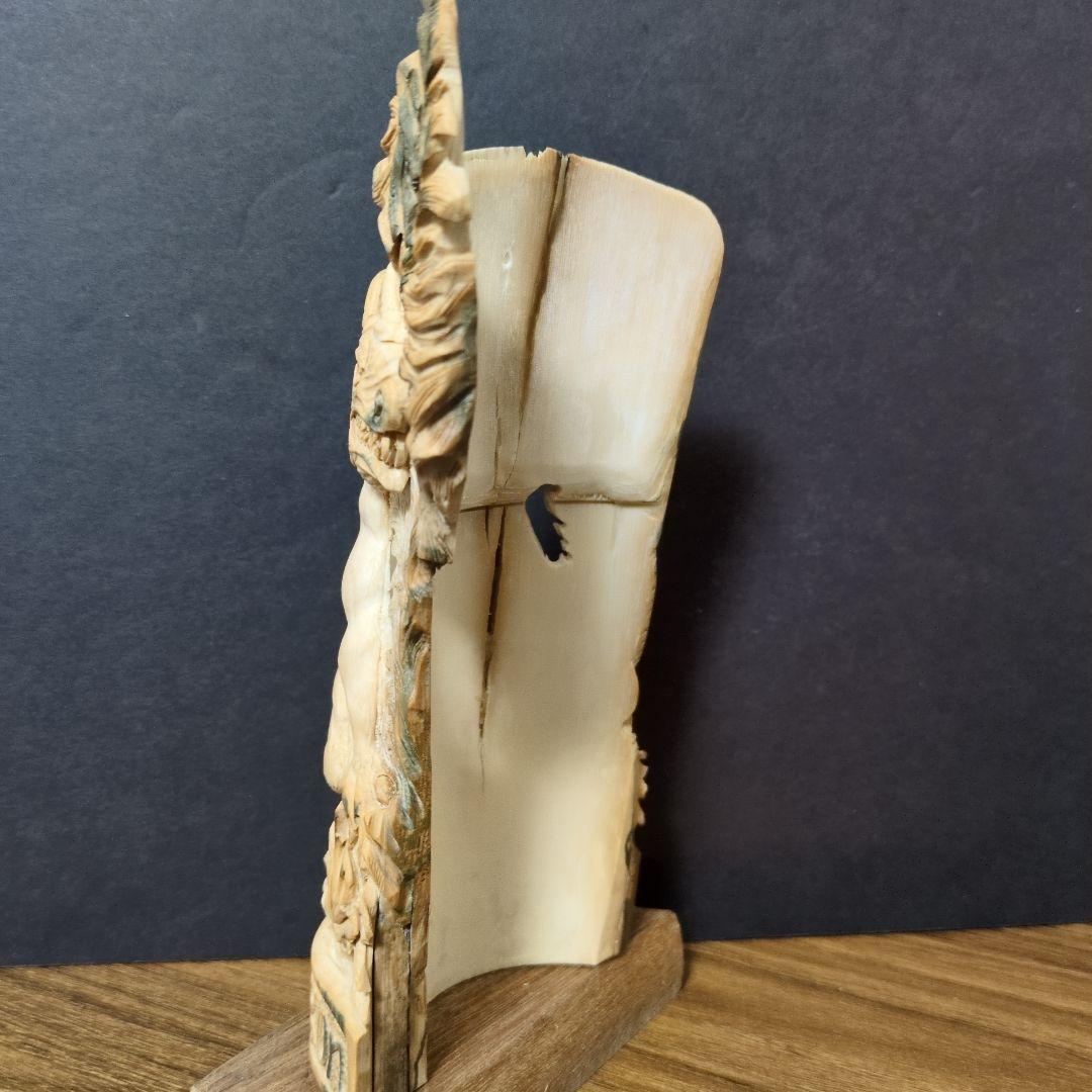 （希少） マンモス牙彫刻ストーンドラゴン 置物 本物保証 ロシア産 マンモス牙