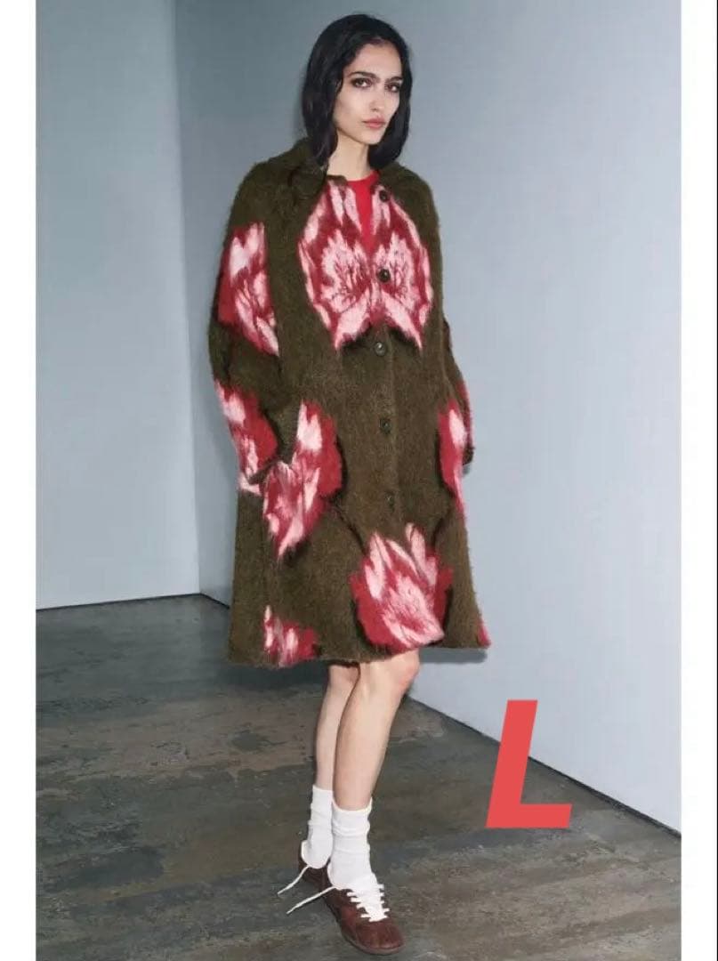 zara 花柄 ニットコート L
