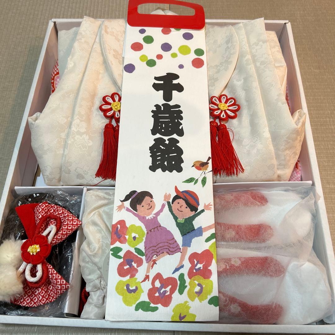 【白×ピンク絞り風】七五三 3歳 着物　被布コート12点セット　女の子　千歳飴