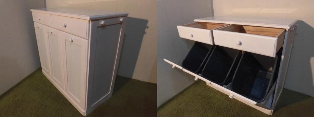 【展示品・新品】天然木大容量ダストボックス（3分別）ペール２５ℓ【ホワイト】