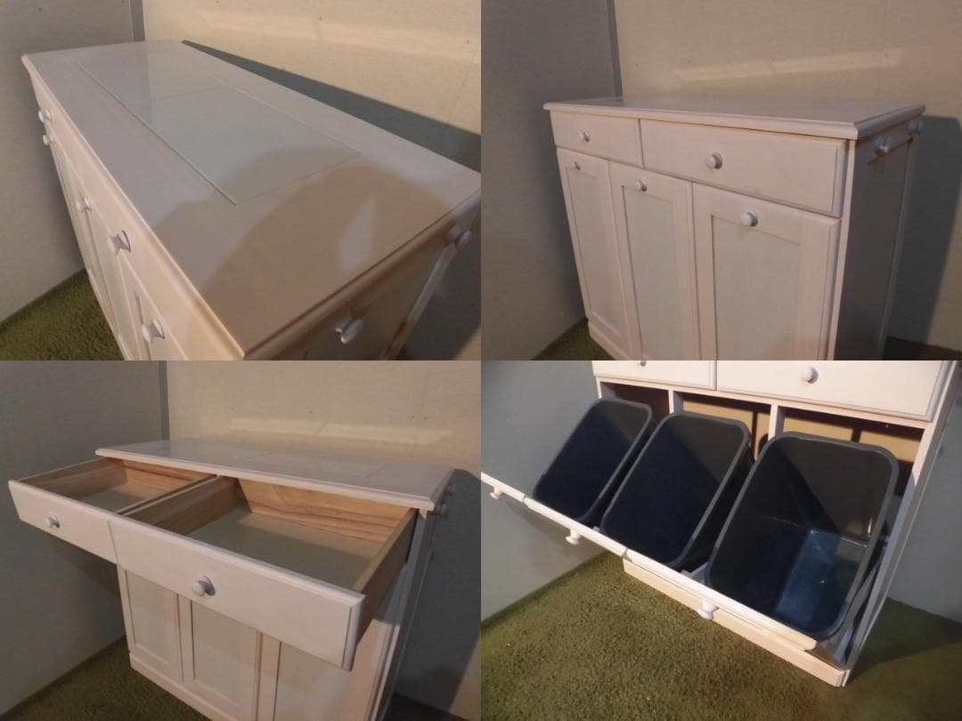 【展示品・新品】天然木大容量ダストボックス（3分別）ペール２５ℓ【ホワイト】