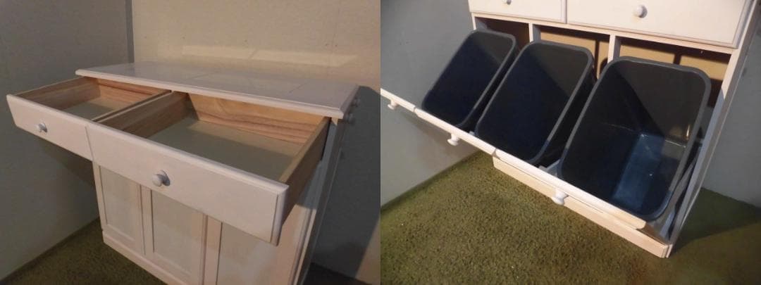 【展示品・新品】天然木大容量ダストボックス（3分別）ペール２５ℓ【ホワイト】