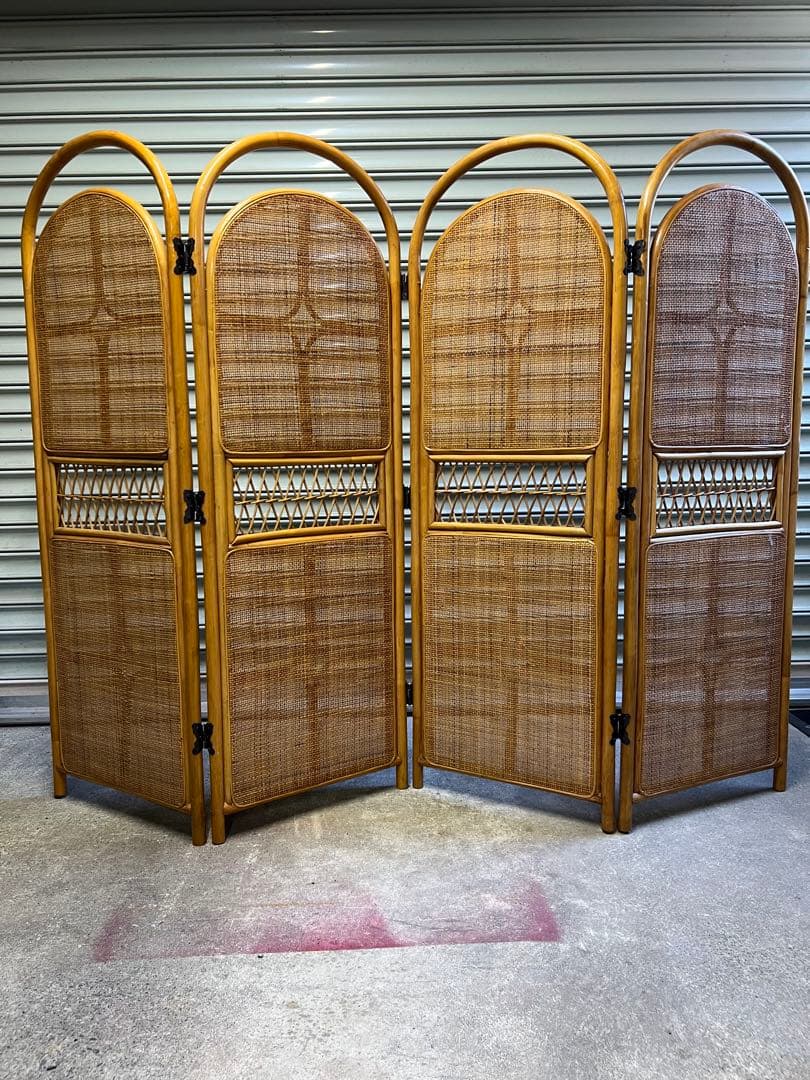 籐の衝立 4連 高さ約135 幅約46✖️4 部屋の簡易仕切り 着替時などに便利