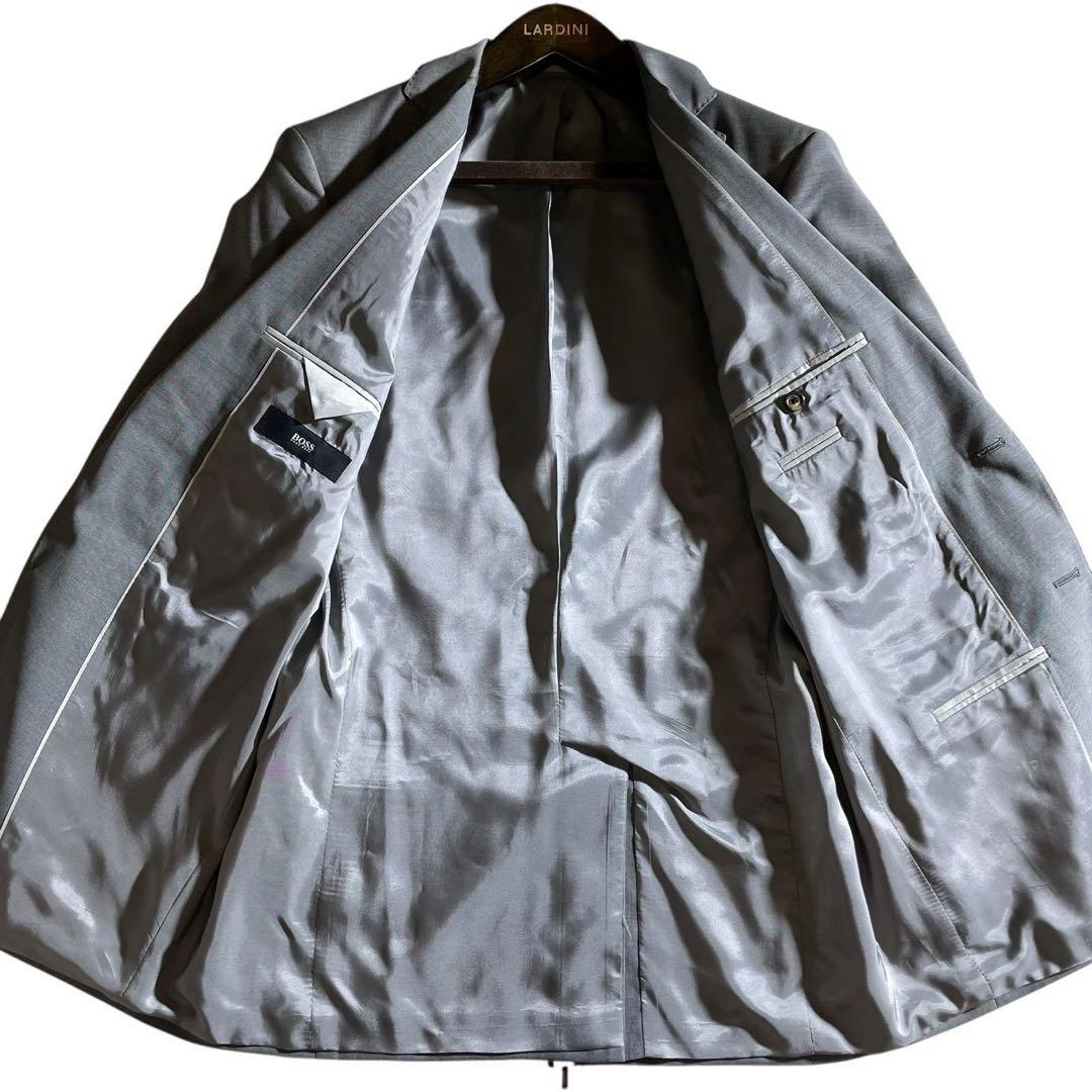 ヒューゴボス　スーツ　セットアップ　ビジネス　ピークドラペル　グレー