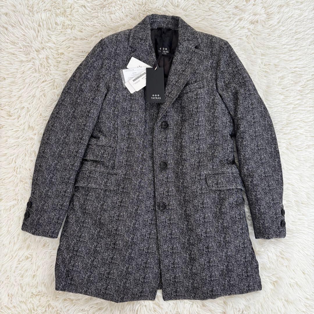 極美品タトラスTATRASダウンチェスターコート ツイードヘリンボーンアトリエ