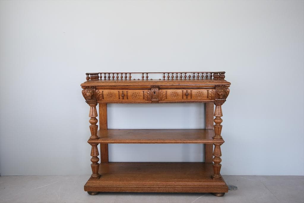 フランスアンティークアンリ2世様式サイドボード/キャビネット飾り棚(71-123