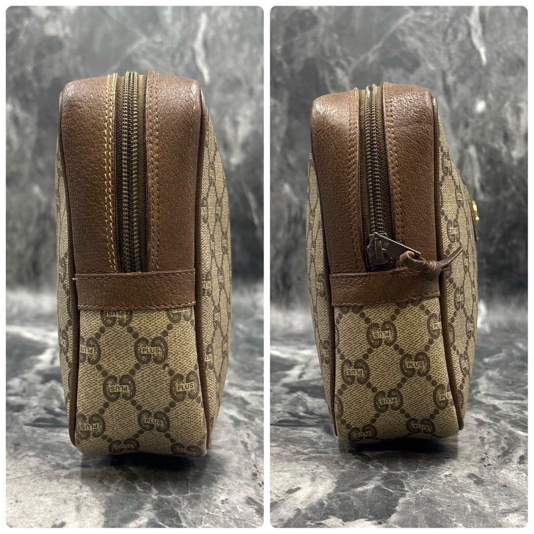 ✨美品✨GUCCI クラッチバッグ GG ブラウン ベージュ ロゴ レザー 金具