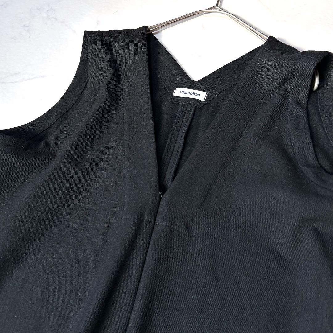 美品 プランテーション Vネック ジャンパースカート ロングワンピースワイド
