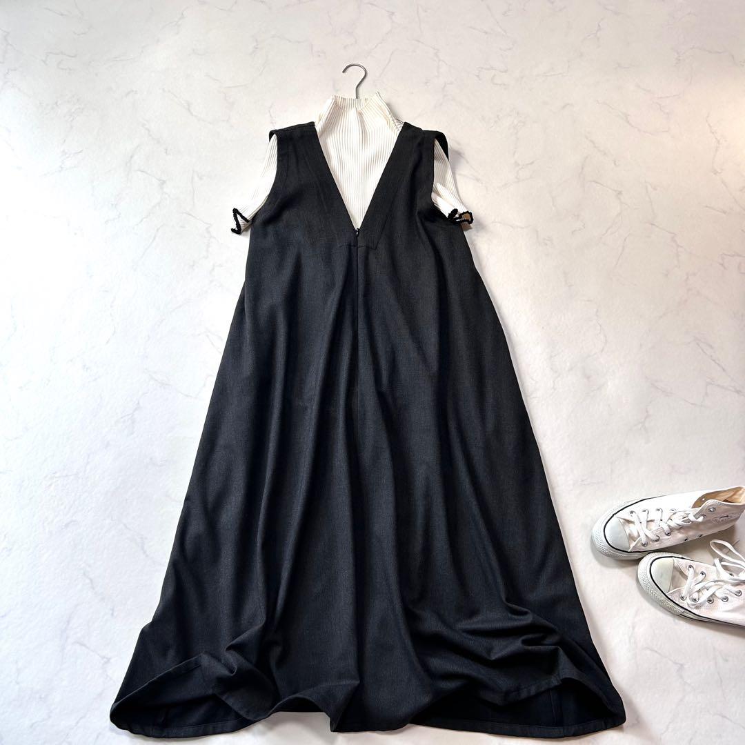 美品 プランテーション Vネック ジャンパースカート ロングワンピースワイド