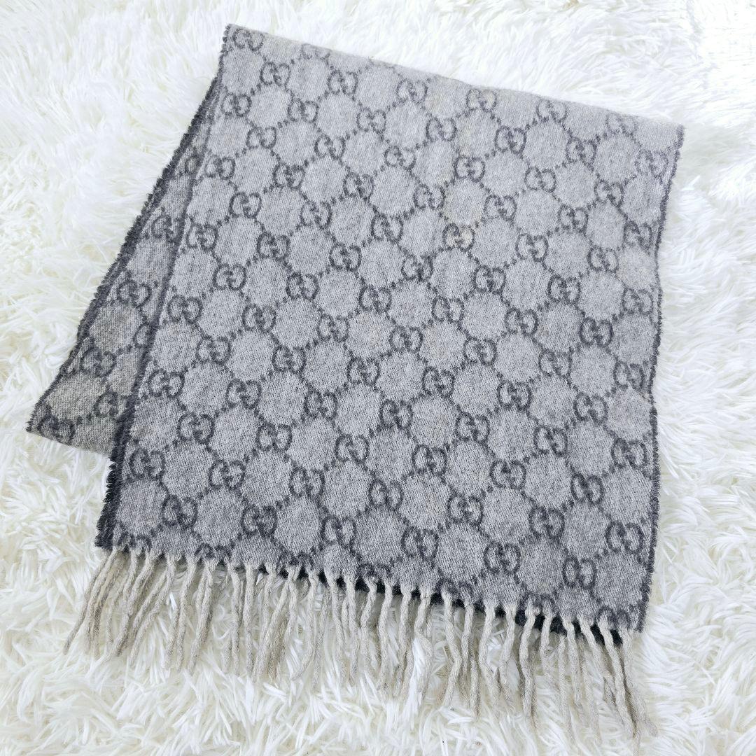 はなっぷ様✨ グッチ カシミヤ100％ GG 総柄　マフラー グレー