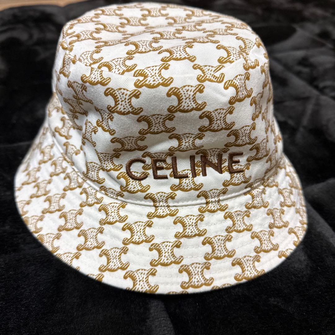 CELINE M sizeバケットハット ホワイト ブラウン