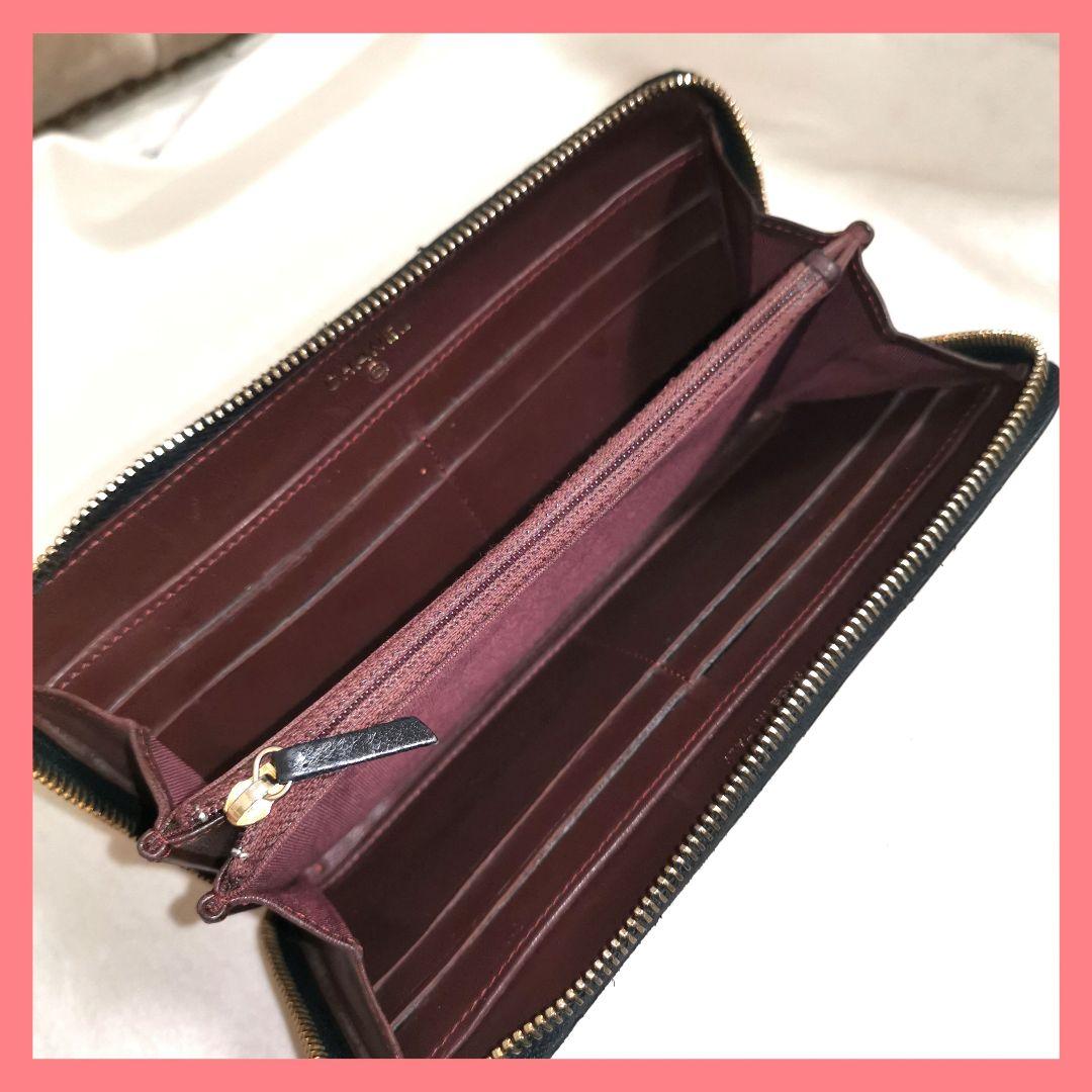 チョコ!シャネルCHANELラウンドファスナー長財布ココマーク黒マトラッセ