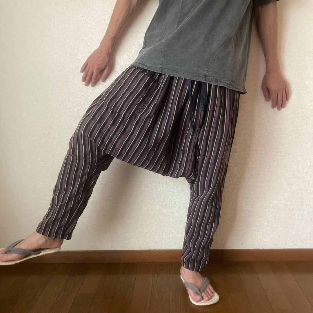 古布リメイク 風呂敷 縞木綿 ピエロもんぺ サルエル モンキーパンツ