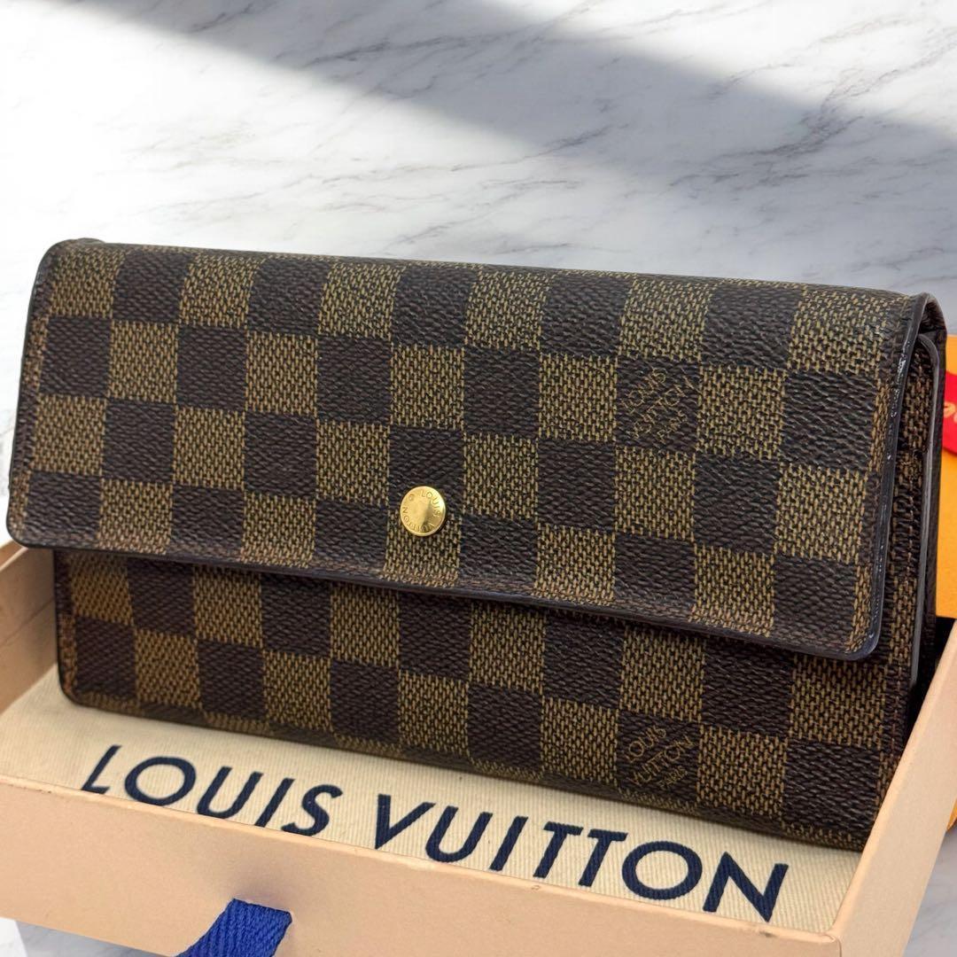 【新型】ルイヴィトン　ダミエ　エベヌ　インターナショナル　三つ折り財布　長財布
