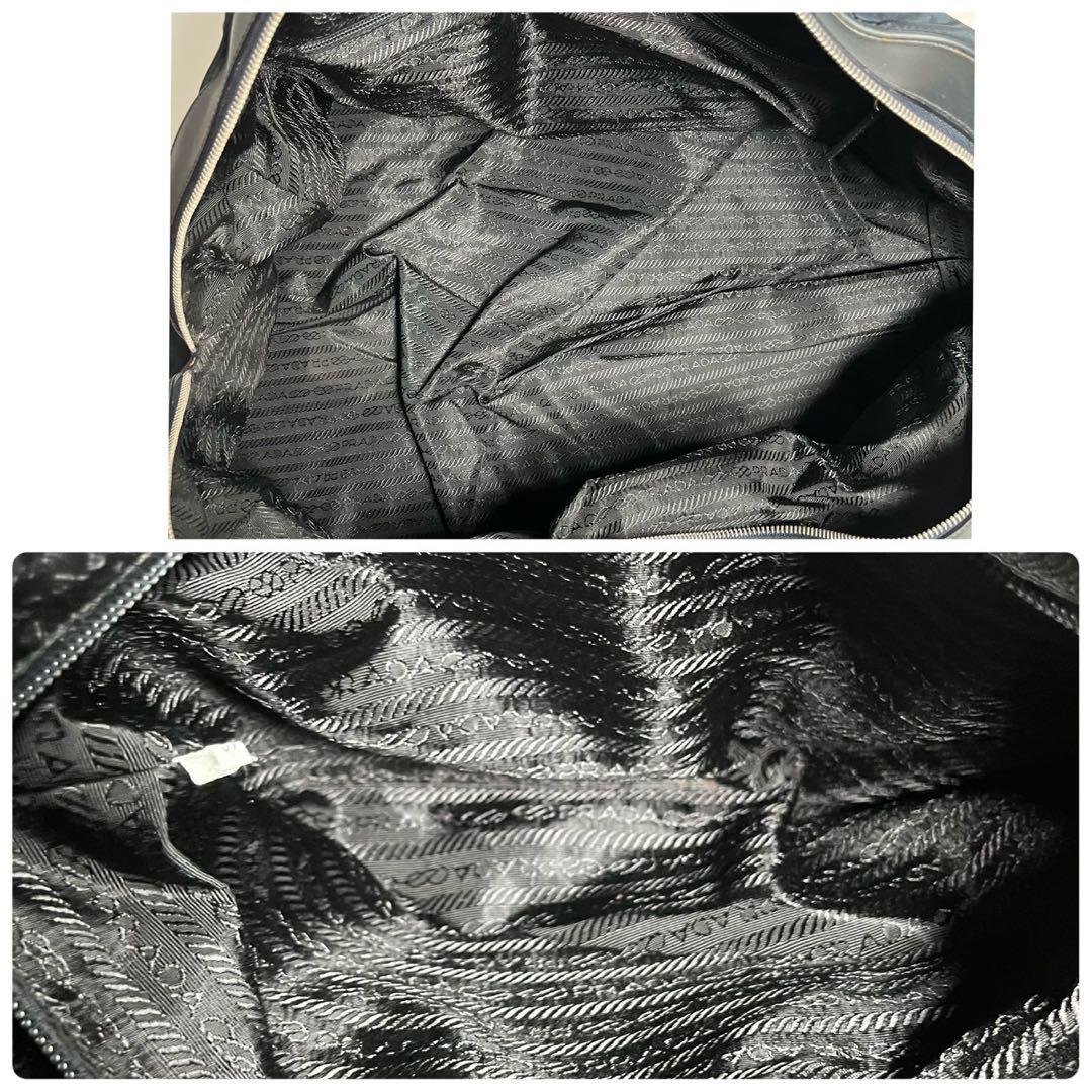 プラダ　ボストンバッグ　南京錠　鍵付き　テスートナイロン × レザー ネイビー