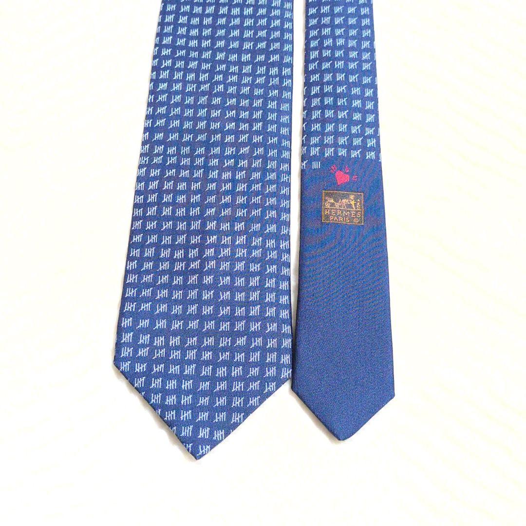未使用級　HERMES　ネクタイ　ファソネ　H柄　ハイブランド　あんしん鑑定