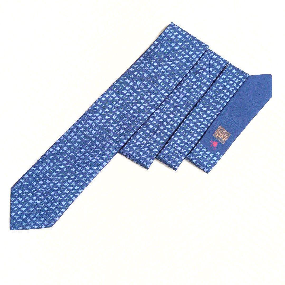 未使用級　HERMES　ネクタイ　ファソネ　H柄　ハイブランド　あんしん鑑定