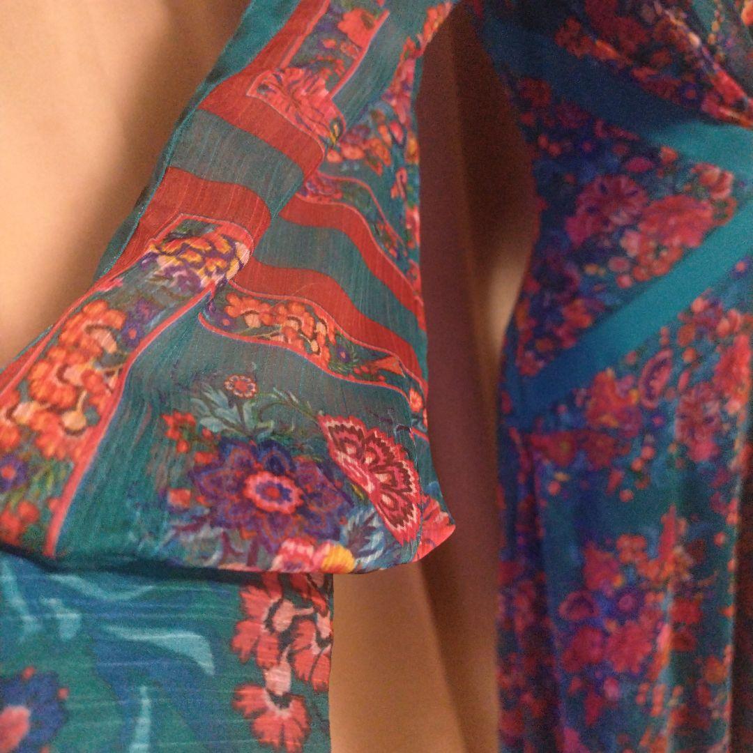 TADASHI SHOJI ターコイズ 花柄 長袖 ワンピース