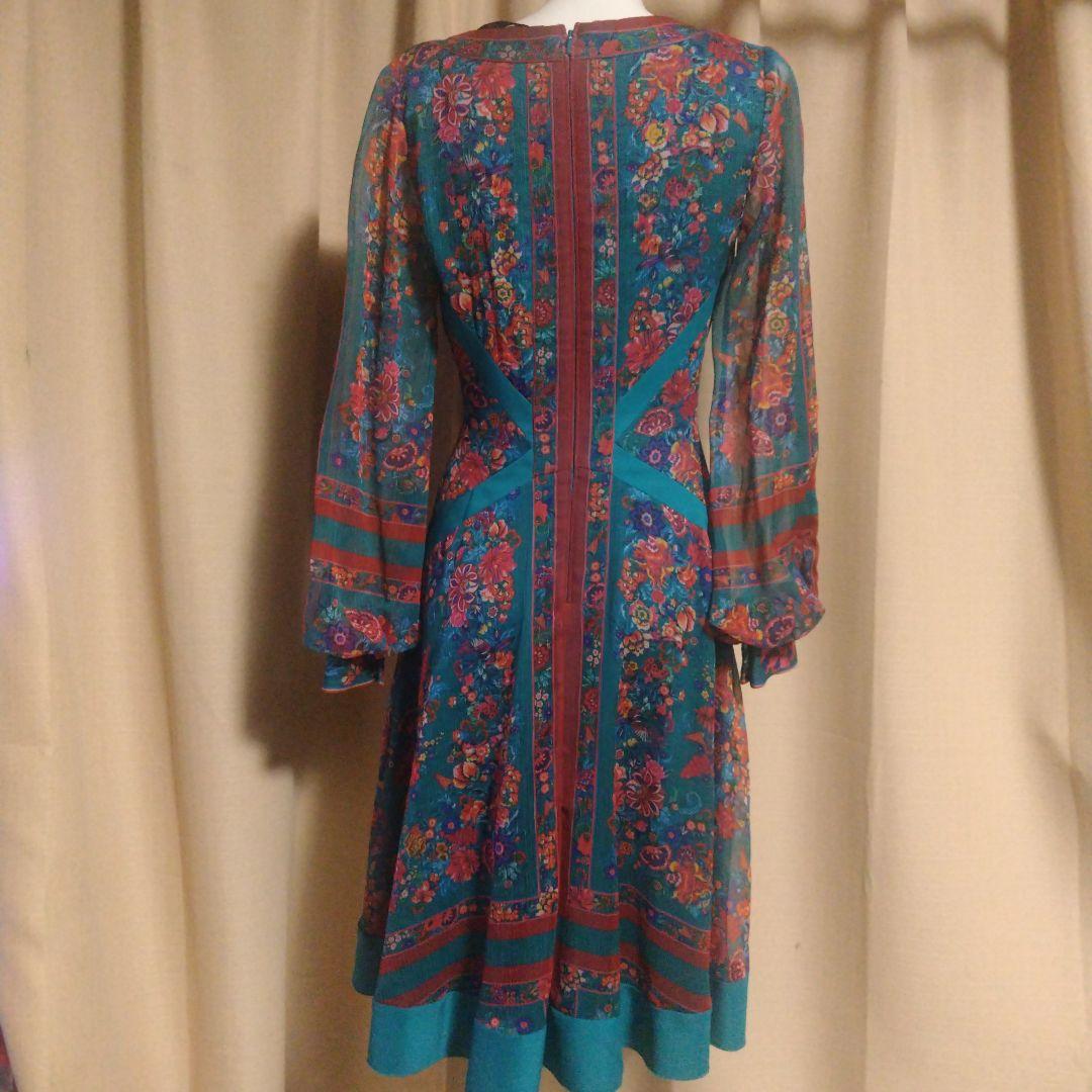 TADASHI SHOJI ターコイズ 花柄 長袖 ワンピース