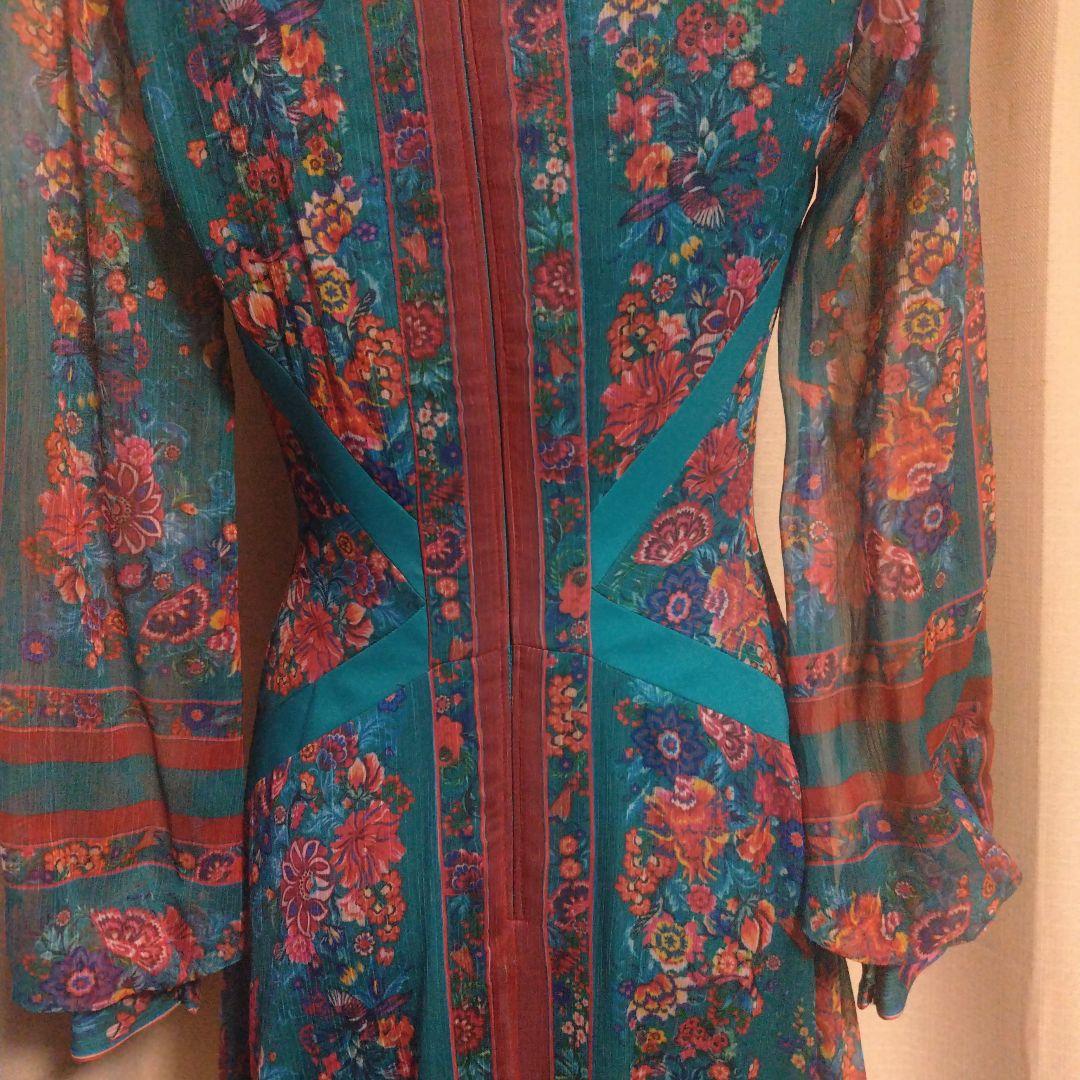 TADASHI SHOJI ターコイズ 花柄 長袖 ワンピース