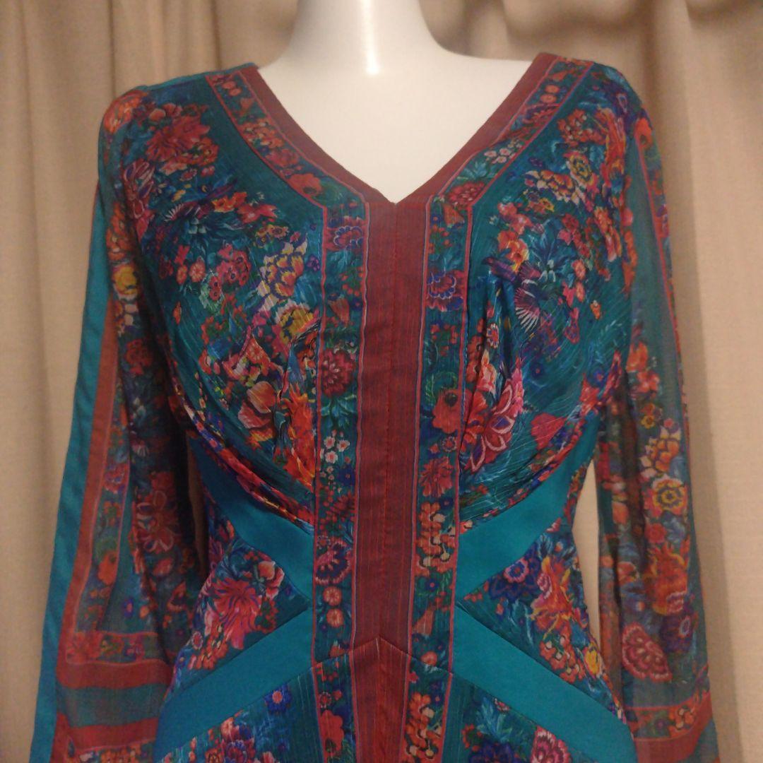 TADASHI SHOJI ターコイズ 花柄 長袖 ワンピース