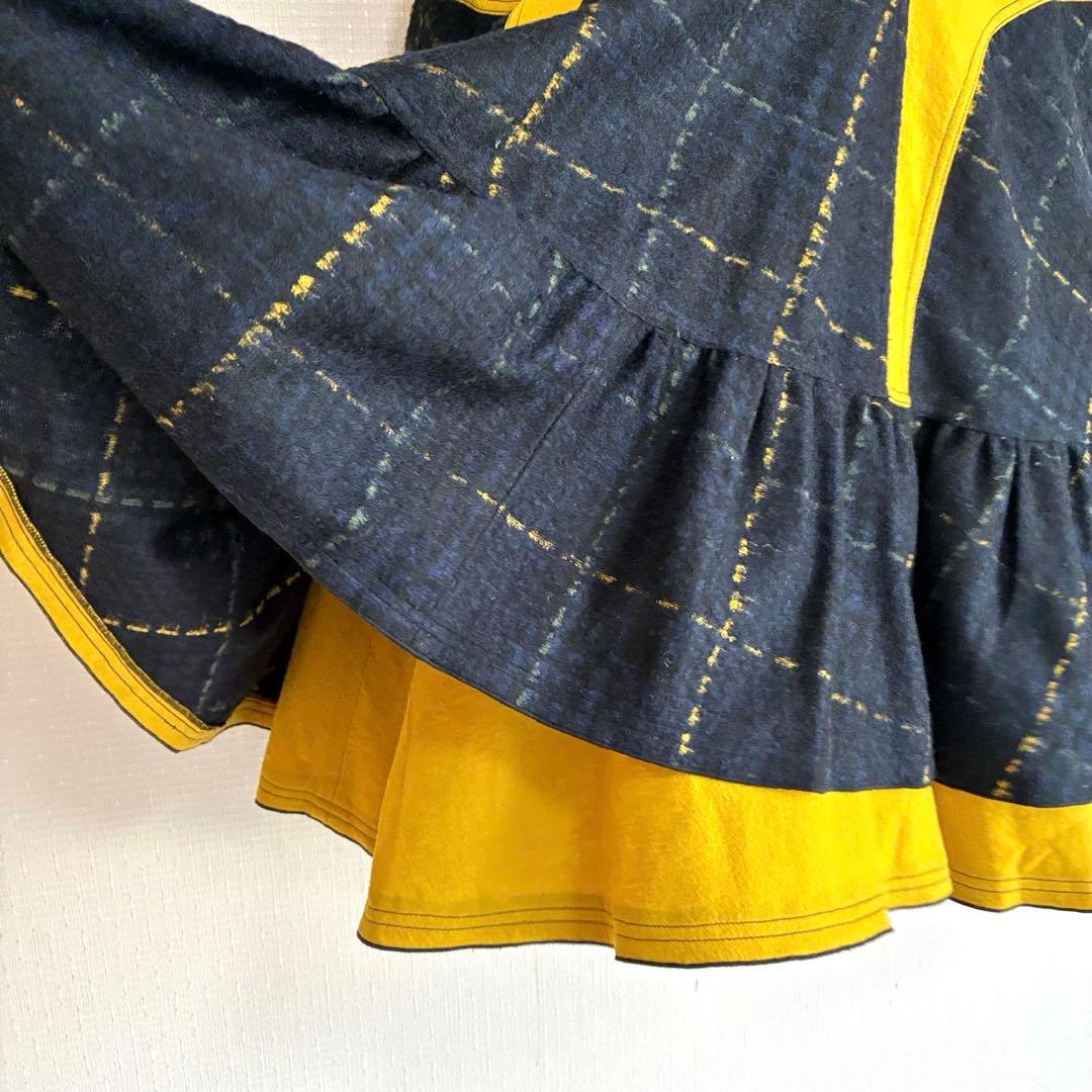 エイココンドウ 　ロングジレ　ワンピース　チェック柄　レース　秋冬　ジップアップ