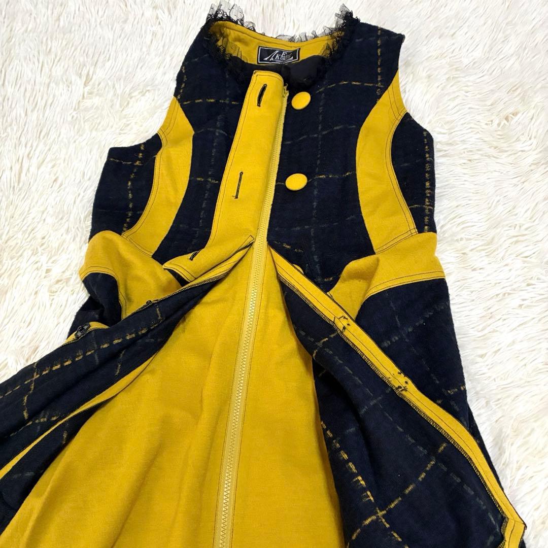 エイココンドウ 　ロングジレ　ワンピース　チェック柄　レース　秋冬　ジップアップ