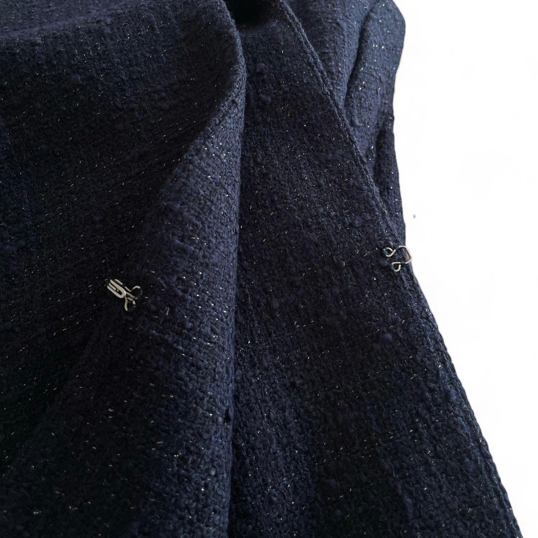 新品未使用　アンタイトル　ノーカラーツイードジャケット　フォーマル　ネイビー　M