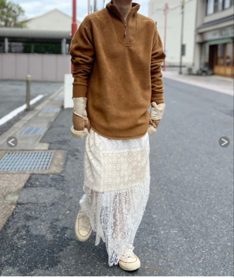 nowosブラウン フリース ハーフジップ トレーナー