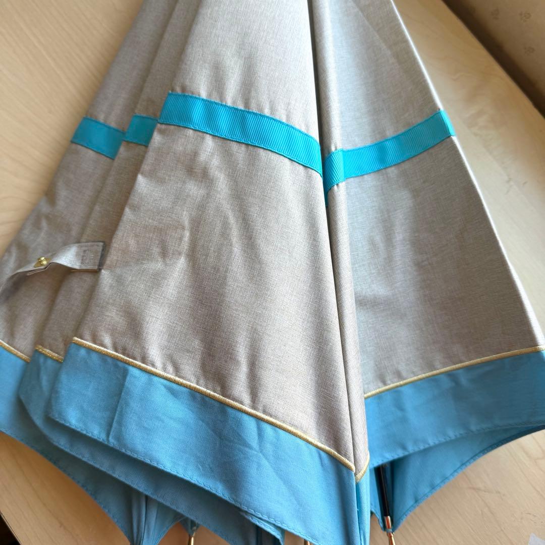 ★新品★フルラ　晴雨兼用　日傘　長傘　１級遮光　スライド式　ベージュ×ブルー