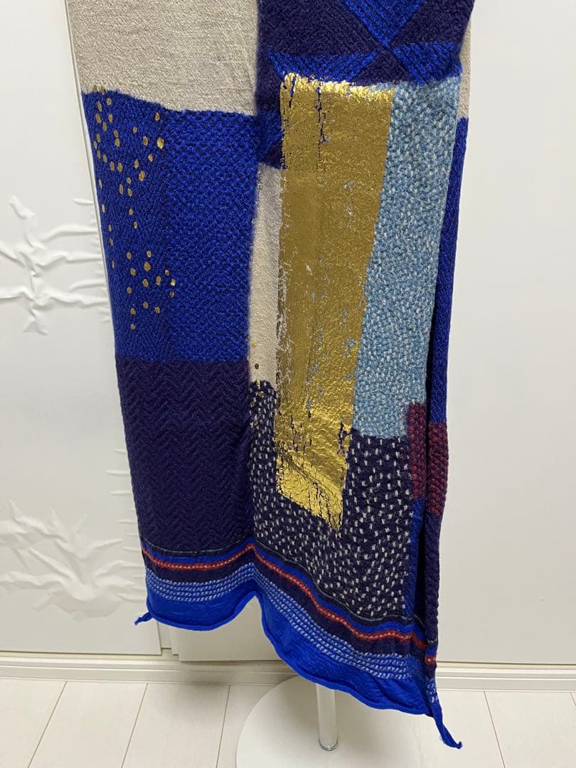 kapita 縮絨ウール　BOROパッチワークマフラー箔プリント