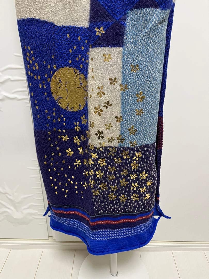 kapita 縮絨ウール　BOROパッチワークマフラー箔プリント