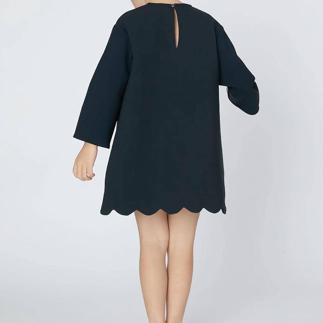 YOKO CHAN PETITE ロングスリーブパールヘムスカラップドレス　M