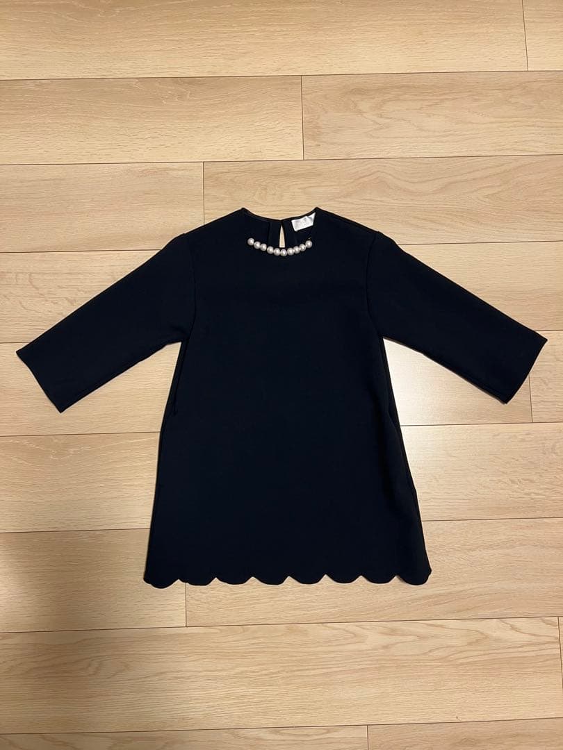 YOKO CHAN PETITE ロングスリーブパールヘムスカラップドレス　M