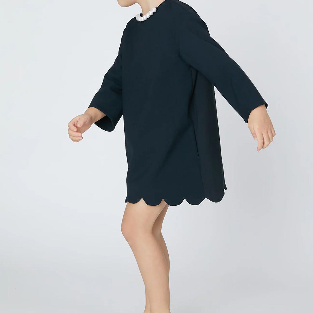 YOKO CHAN PETITE ロングスリーブパールヘムスカラップドレス　M