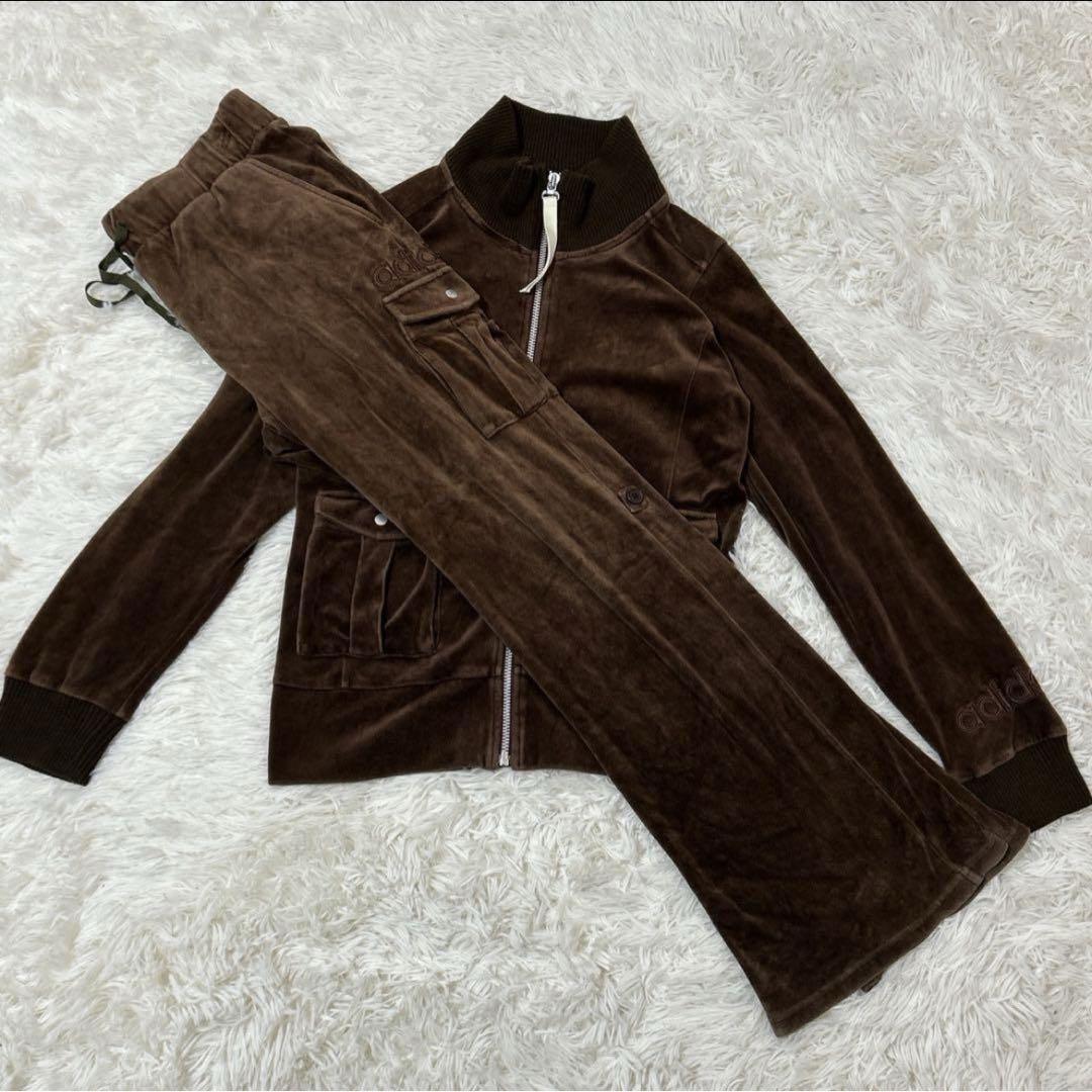 【T80】adidas ジャージ　ベロア　ブラウン セットアップ