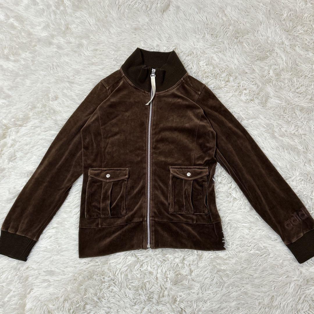 【T80】adidas ジャージ　ベロア　ブラウン セットアップ