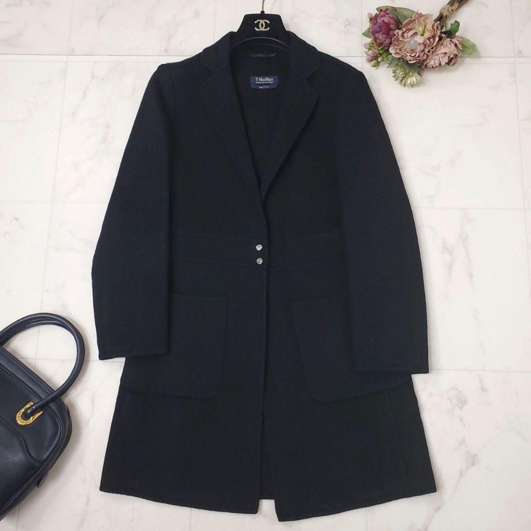 美品✨エスマックスマーラ クチートアマーノ アンゴラ混 チェスターコート 黒