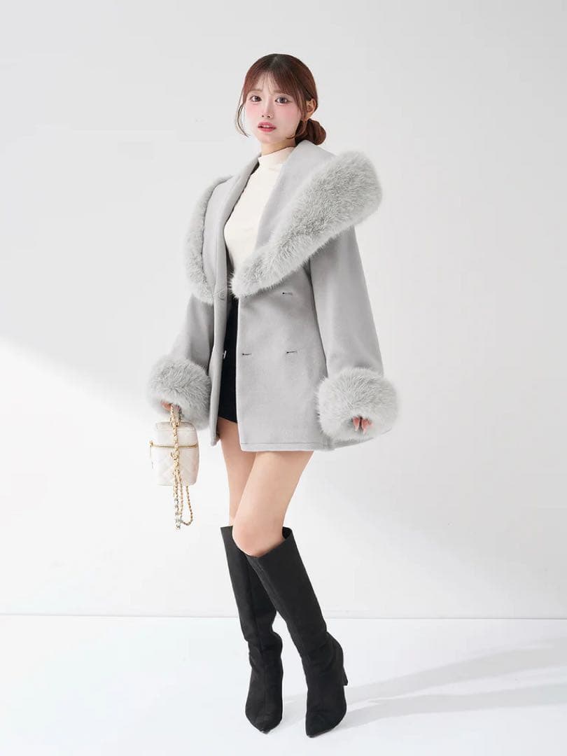 新品タグ付 ダーリッチ ウエストベルトプリンセスラインコート グレー FL