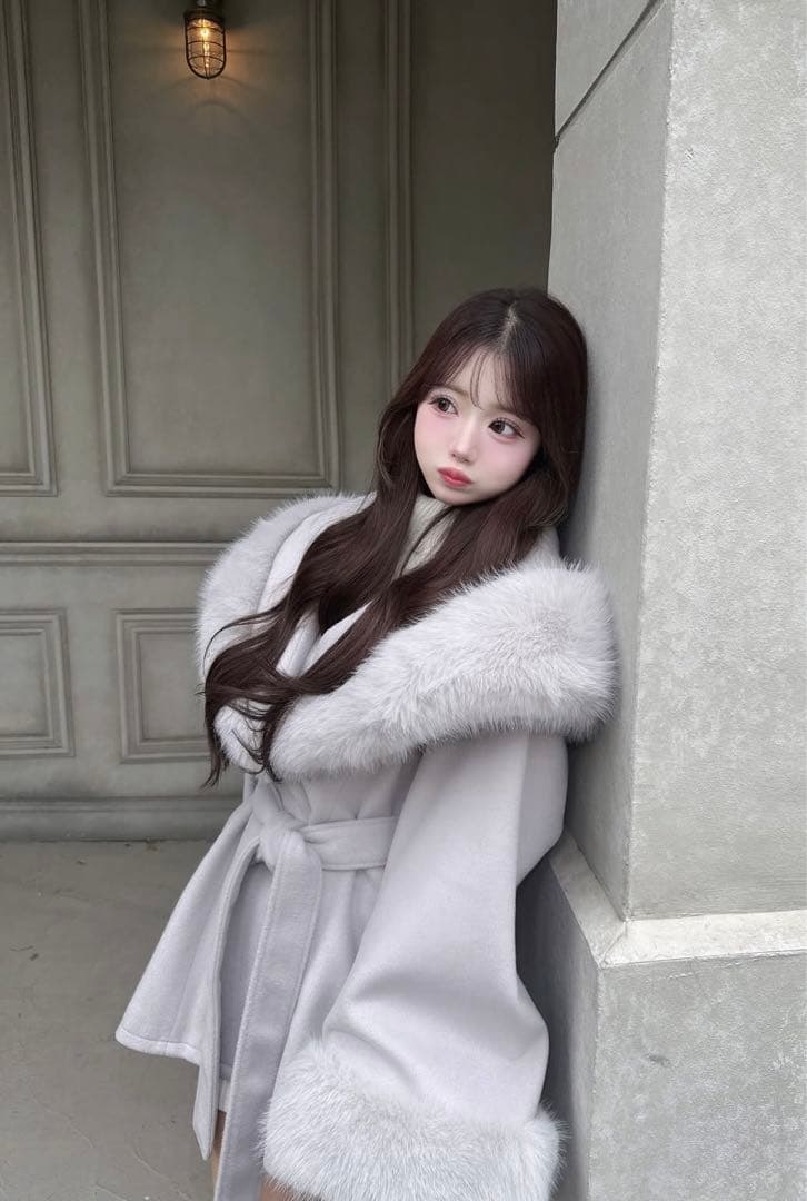 新品タグ付 ダーリッチ ウエストベルトプリンセスラインコート グレー FL