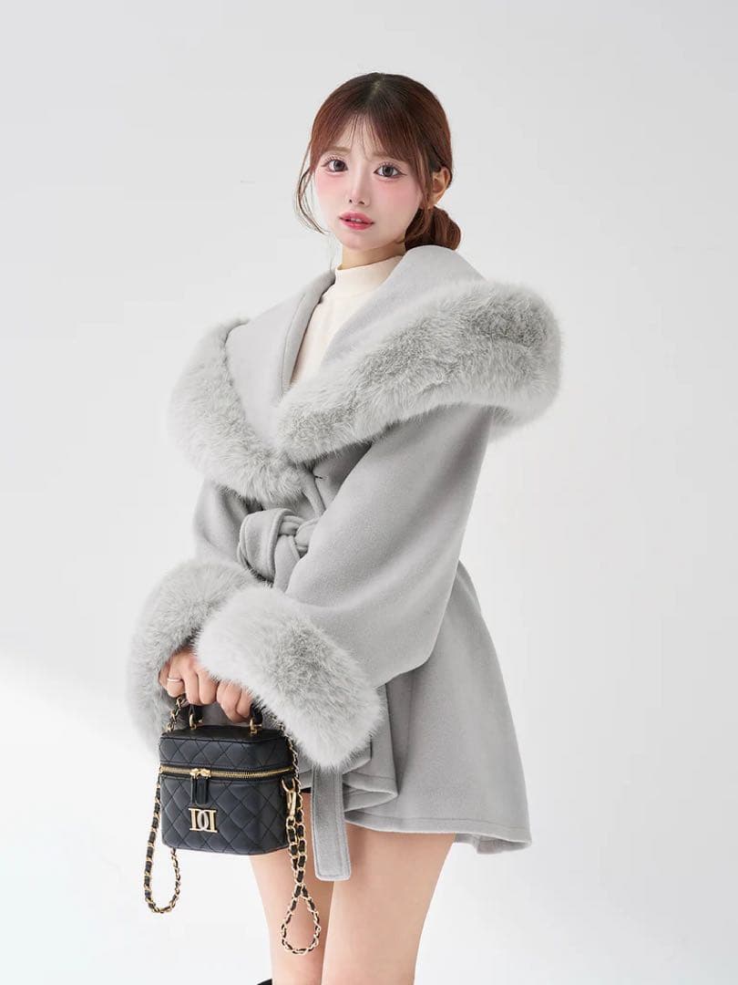 新品タグ付 ダーリッチ ウエストベルトプリンセスラインコート グレー FL