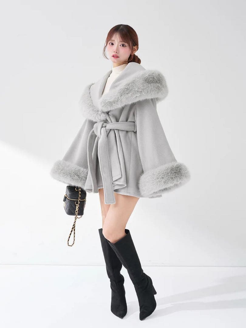 新品タグ付 ダーリッチ ウエストベルトプリンセスラインコート グレー FL