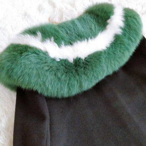 ボリューム ファーポイントコート 黒・緑・ピンク　リアルファー　フォックス　S