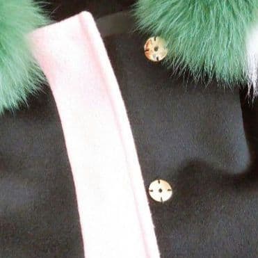 ボリューム ファーポイントコート 黒・緑・ピンク　リアルファー　フォックス　S