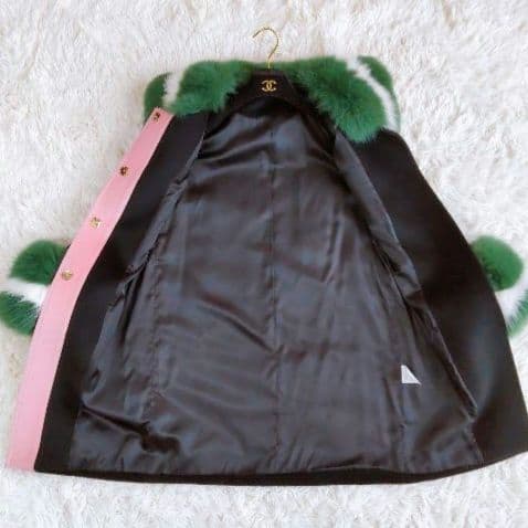 ボリューム ファーポイントコート 黒・緑・ピンク　リアルファー　フォックス　S