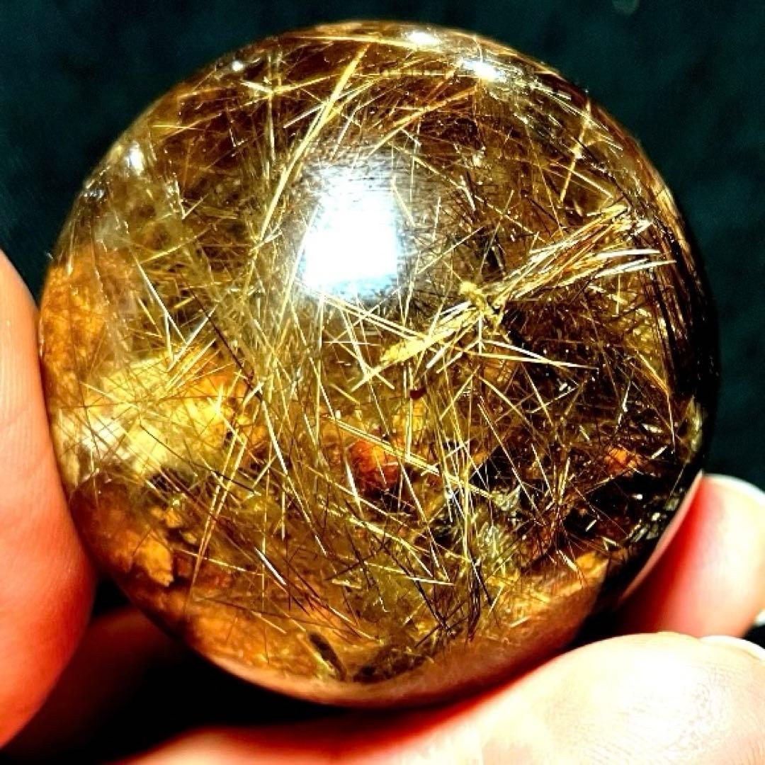 38mm ゴールドルチルクォーツ　丸玉　スフィア　金針水晶