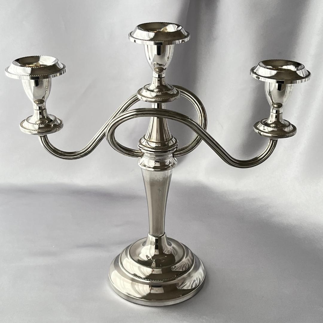 【英国】 パールのキャンドルスタンド トリプルホルダー【シルバープレート】