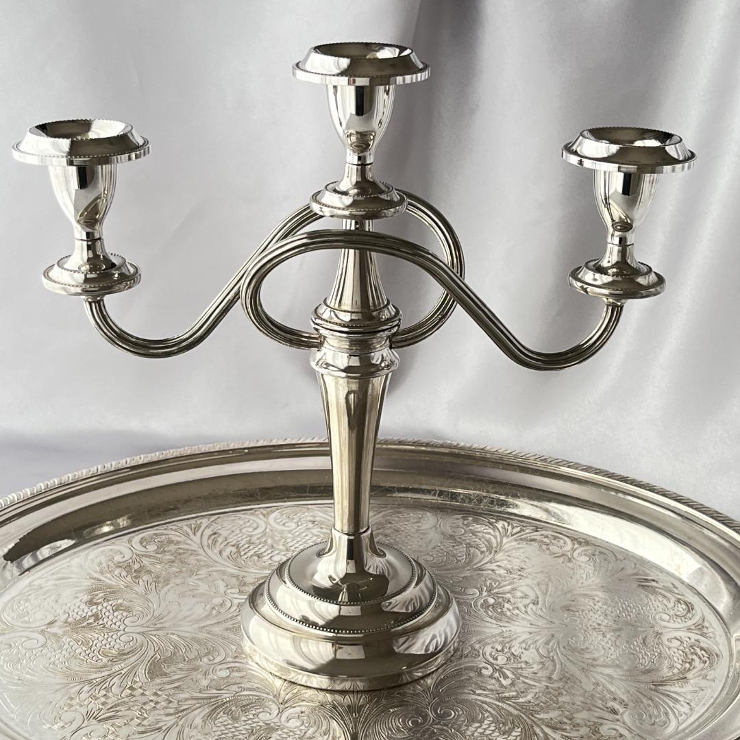 【英国】 パールのキャンドルスタンド トリプルホルダー【シルバープレート】