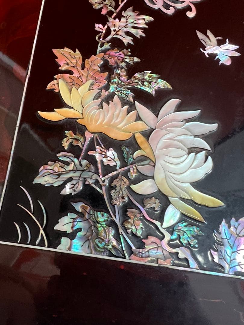 1194 小物入れ　螺鈿細工 　貝細工　木製　インテリア　木箱　美術品