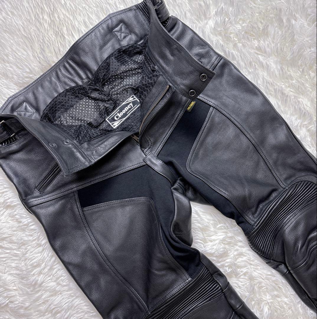 Clooney ライディングパンツ レザーパンツ オートバイ 用 36 本革 黒
